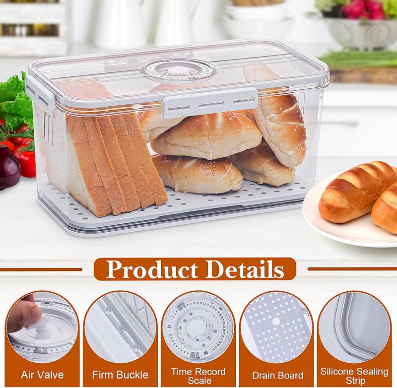 ANYPROLUS Bread Box for Homemade Bread Boxes for Kitchen Counter Airtight, Time Recording Bread Storage Container with Lid, Bread Containers Storage Airtight Loaf Bread Keeper, Large, White - Image 3